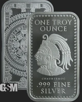 5 X 1 oz .999 Fine Silver Aztec Calendar Silver Bar - Mexico Tenochtitlan Mayan