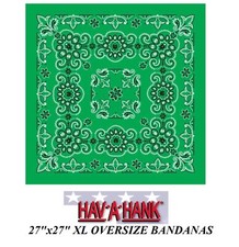 Hav-A-Hank XL BIG SUPER-SIZED GREEN PAISLEY 27"BANDANA Head Neck Face Mask Scarf