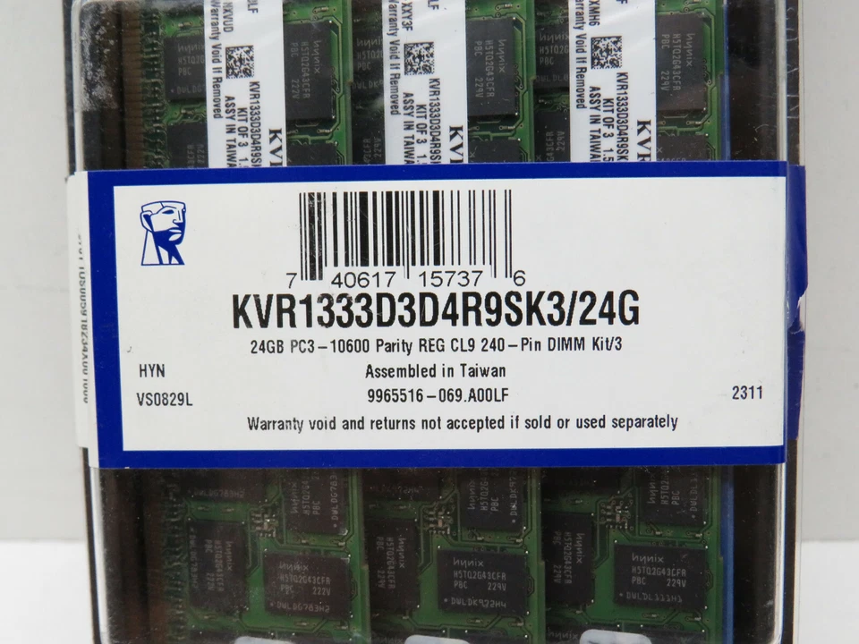 (3-Pack) Kingston KVR1333D3D4R9S/24G DIMM PC3-10600 8GB Server Memory 24GB - Image 2 of 4