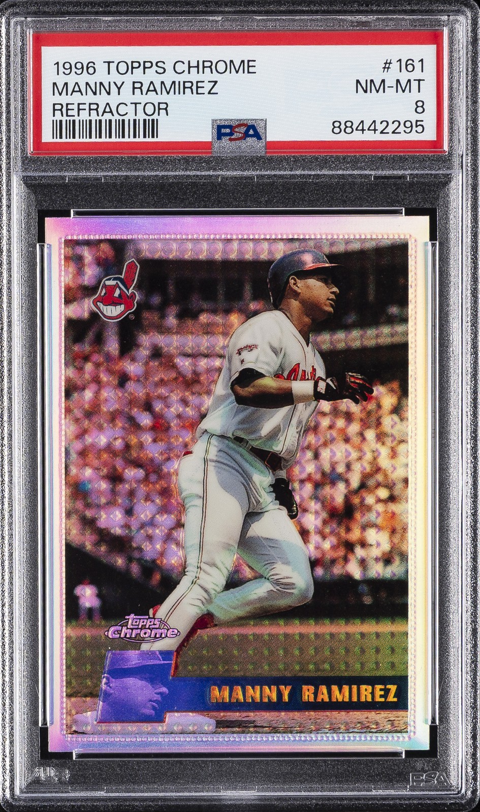 1996 TOPPS CHROME REFRACTOR #161 MANNY RAMIREZ PSA 8