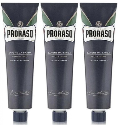 Proraso Shaving Cream Aloe Vitamin E 150ml tube for Sensitive Skin BLUE-3Pack