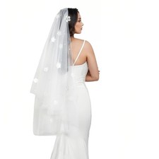 Wedding Veil for Bride 2Tier Pearl Bridal Veil Fingertip Length Flower Veils ...