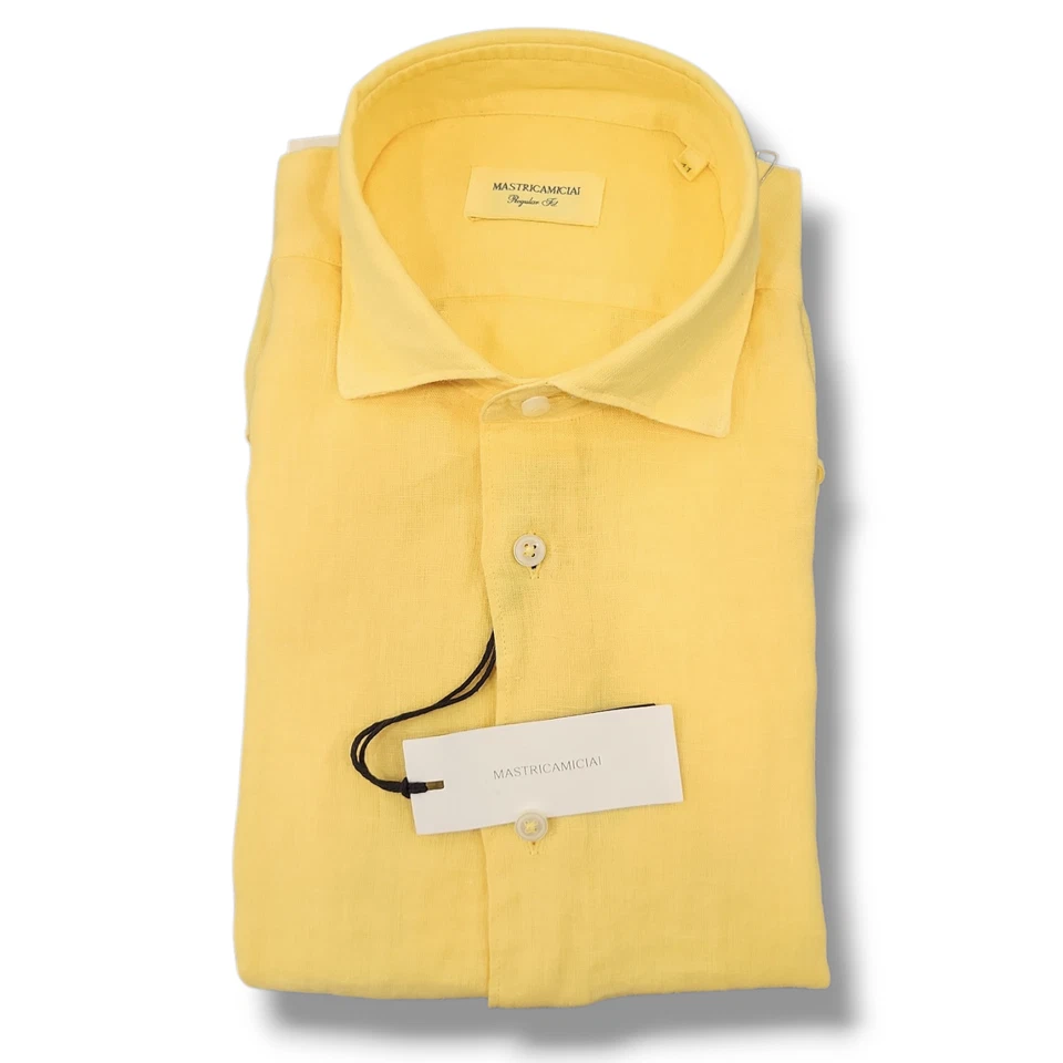 Camicia UOMO puro lino stone wash unito "MASTRICAMICIAI" Verde 39 41 43 44 - Immagine 2 di 2