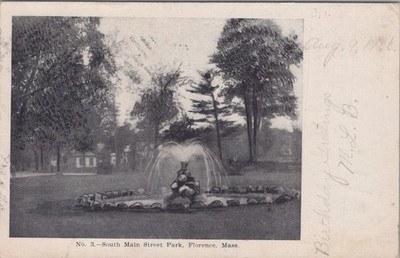 South Main Street Park Fountain Florence MA Northampton Postmark 1906 Postcard