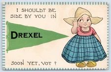 Greetings From Drexel Missouri Pennant Dutch Kid 1913 Postcard