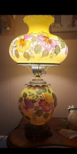 Hand Painted Glass "Gone With The Wind" Style Hurricane Lamp