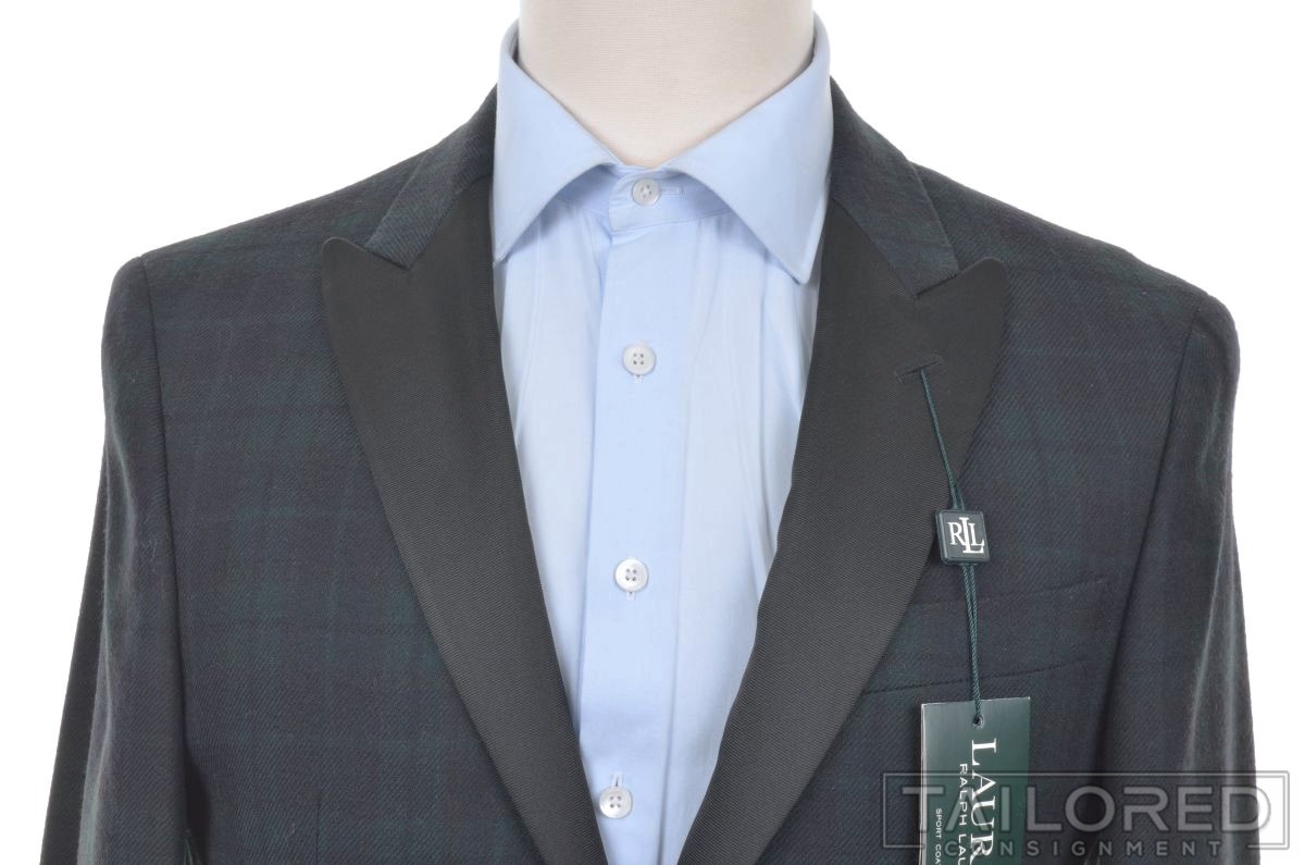 NWT - RALPH LAUREN Green Tartan Check Wool Smoking Jacket Blazer Sport Coat 38 S thumbnail 3