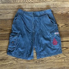 JNCO JEANS Men's Gray/Green Cargo Shorts Flame Embroidery Logo Pockets