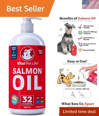 32 oz Salmon Oil for Dogs & Cats - Omega 3 EPA DHA for Healthy Skin & Coat