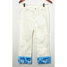 VTG Lilly Pulitzer Scallop Jungle Animals Hem White Blue Capri Denim Jeans Sz 4