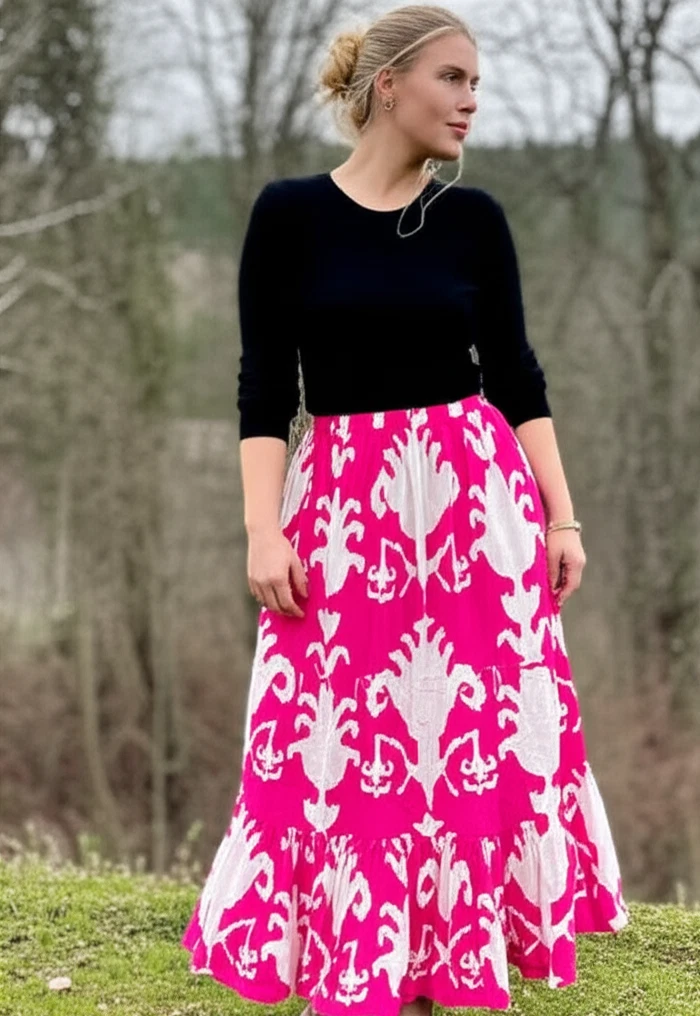 Indian Pink Floral Long Frill Skirt 100%Cotton Skirt Women's Clothing Skirt US
Opens in a new window
