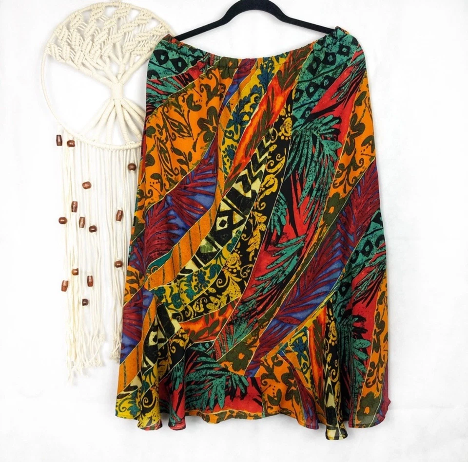 Falda abstracta floral vintage de Chico's 100 % seda talla 3 nueva sin etiquetas Foto 2 de 4