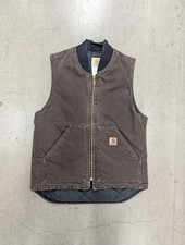 Vintage Carhartt V02 DKB Dark Brown Quilted Canvas Work Vest Size Small Regular