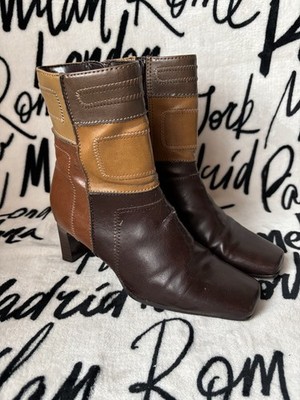 Vintage Y2K 2000s PREDICTIONS Patchwork Leather Kitten Heel Square Toe Size 5