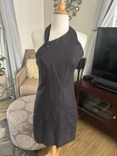 Cathy Hardwick vintage black linen halter dress size 4