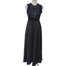 Unbranded Size EST S Black Velvet Fit and Flare Dress Gothic Textured Skirt