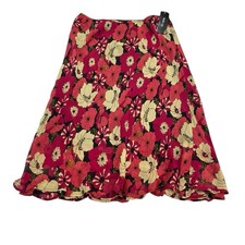 Vintage Y2K Skirt Womens 12P Red Floral Overlay Midi Pull On Fairy Whimsigoth