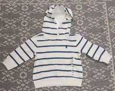 New Ralph Lauren Baby Boy's Pullover Hoodie - Size 9M- Off-White / Blue