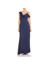 AQUA Womens Gown Full-Length Dress Navy Adjustable Sleeveless Lined Juniors 16