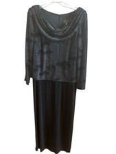 Alex Evenings Vintage Black Maxi Dress Sz 14 Sequin Top Side Slit Holiday