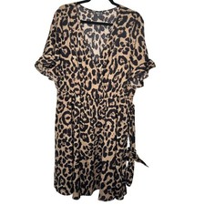Shein Curve Dress Size 3XL Animal Print Short Sleeve Ruffle V-Neck Faux Wrap
