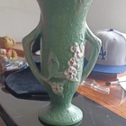 Roseville Green Floral Ceramic Art Pottery Vase with Two Handles Matte Finish