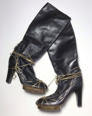 Moschino Y2K Vintage Fairy Gold Lace Up Platform Tall Leather Boots Size 36