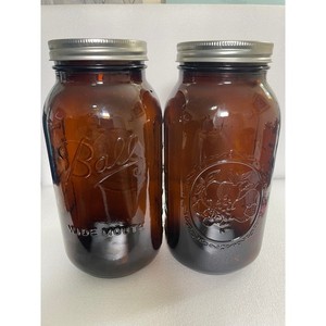 Ball Amber Glass Wide Mouth Mason Jars 64oz Half Gallon Set of 2 with Lids
