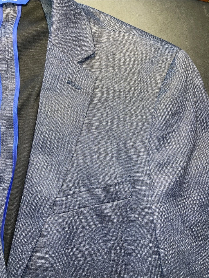 Apt 9 Premier Flex Performance 46R Slim Fit Ash Blue Plaid Suit Jacket Blazer - Image 3 of 4