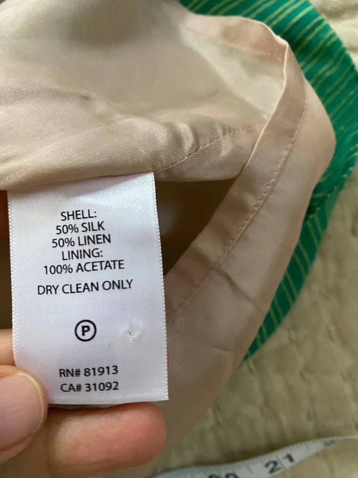 Anthropologie Tracy Reese Silk Green Striped Lined Womens Sz L Sheath Twee Dress - Image 4 of 4