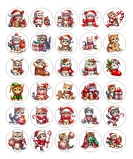 Christmas Kittens Handmade Stickers Scrapbook  Planner Envelope Labels Favors