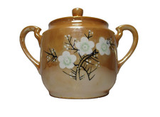 Vintage Lusterware Sugar Bowl W/ Lid Gold Moriage Cherry Blossom Made In Japan