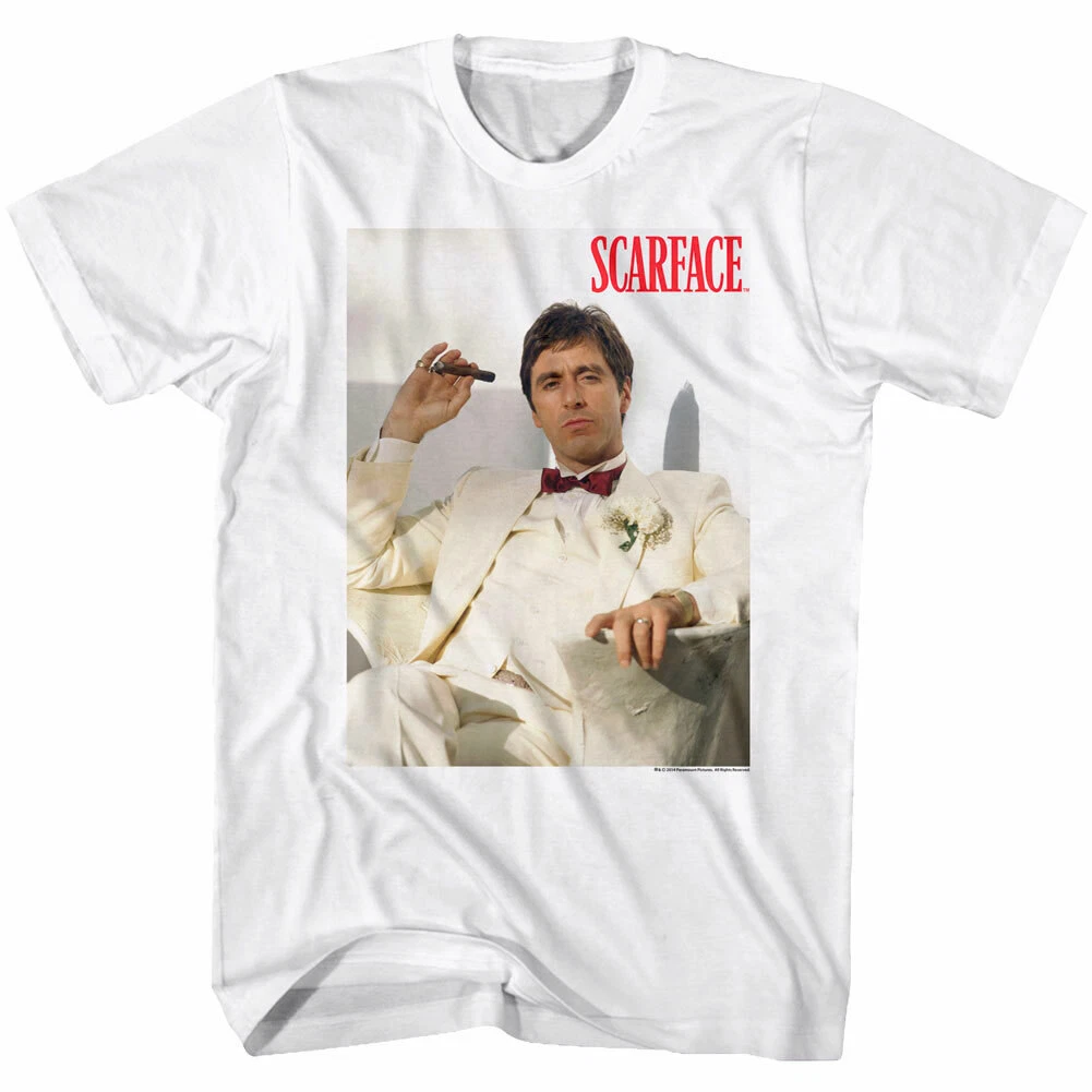 Scarface Tony Montana White Tux Uomo Pacino Film Camicie Sigaro Cubano