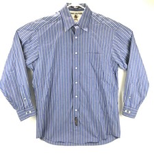 Tommy Hilfiger Mens Button Up Dress Shirt Emblem Blue Stripes Size 15 32-33