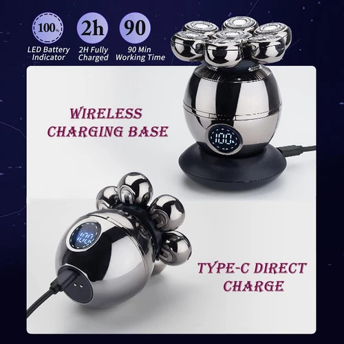 7D Elektrisch Rasierer Skull Shaver Gesicht Kopfrasierer Glatzen Rasierer Herren - Bild 13 von 17