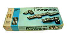 VINTAGE 1970 MILTON BRADLEY HALSAM DOUBLE NINE DRAGON DOMINOES - PRE-OWNED