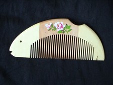 4.95" HAND PAINTED FLOWER NATURAL WOOD COMB  8938 UNIQUE COMBINE SHIPPING 