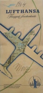 Lufthansa Airline Map 1964 Passenger Route Flight Directions Fluggast Streckenka