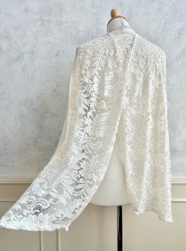 NEW - GRACE Ivory White Open Lace Back Draped 3/4 Arm Open Summer Blouse Top 26