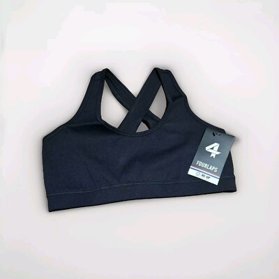 4Laps FourLaps Infinity Sport Bra MED Black Cross Back Athletic NWT $68 MSRP