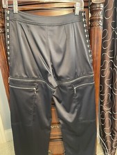 St John Collection by Marie Gray Solid Black w/ Silver Zipper Satin Shiny Pant 4