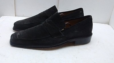 Paul Fredrick Black Suede Slip On Penny Loafers Apron Toe  display picture 2