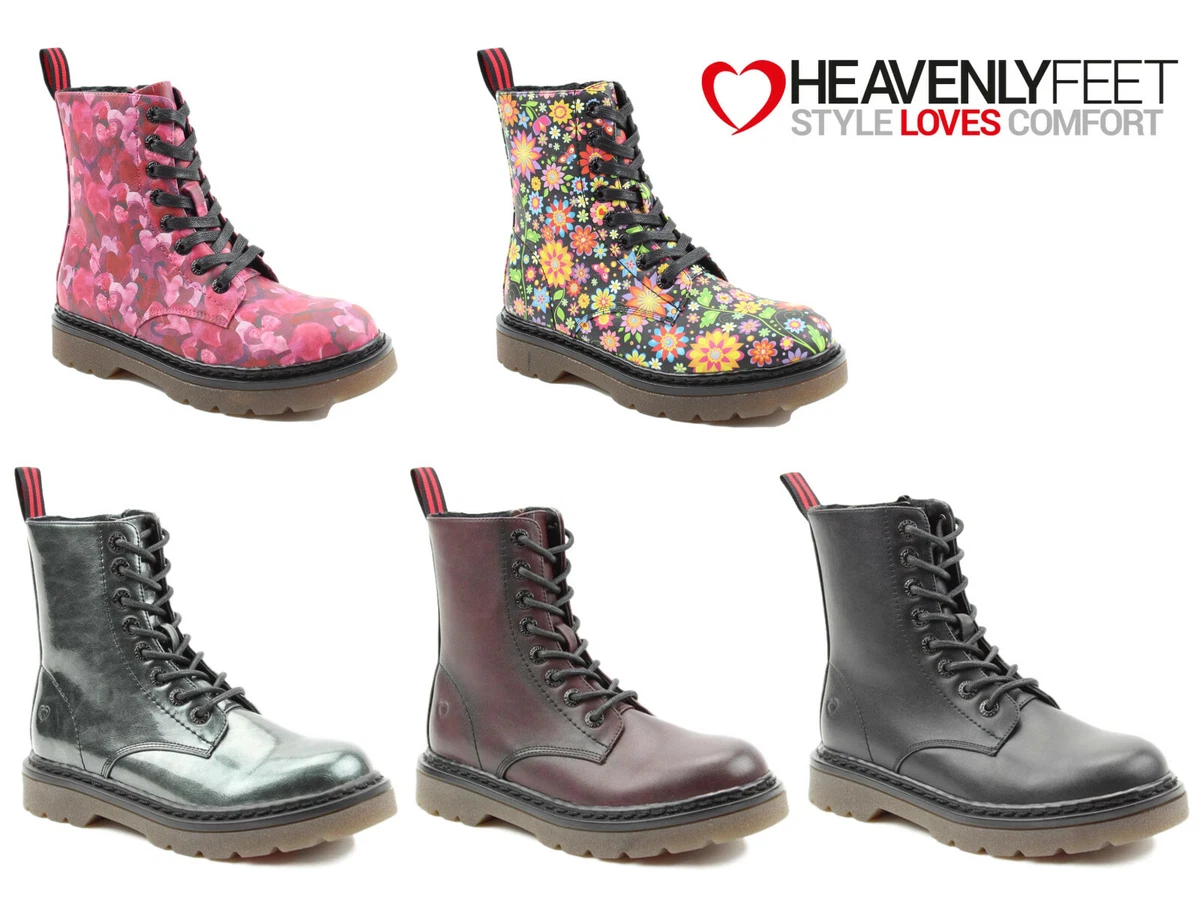 Ladies Chunky Ankle Boots Heavenly Feet Lace Up Fashion Vegan Winter Warm Shoes