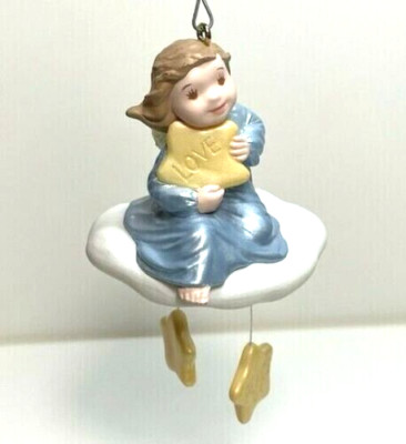 ybk❗️angel 3/4 1995 NEW in BOX Hallmark Ornament THREE WISHES ANGEL on CLOUD
