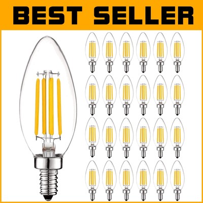 LED Vintage Candelabra Bulbs, 60W Equivalent - Dimmable, Clear Glass, Pack of 24