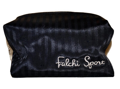 CARLOS FALCHI Black Striped Textile FALCHI SPORT Mini Cosmetic Pouch 3x4