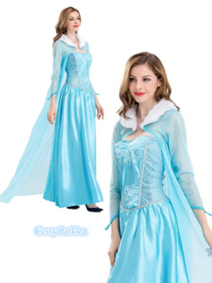 X-E4-1 Women's Frozen Snow Queen Elsa Costume Cosplay Party Gown Fancy Dress