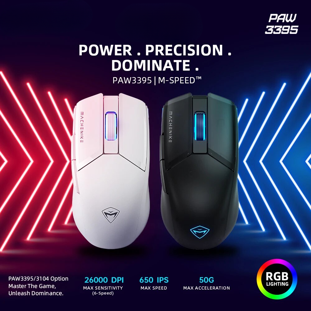 High-Performance Gaming Mouse: 26000DPI, 650IPS, 7 Buttons, 74g RGB, USB Wired/2.4GHz Wireless-image