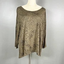 Michael Stars Top Tshirt OS Leopard Animal Green Boho Oversized Mob Wife Casual