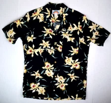 Vintage Hawaiian Shirt Paradise Found Size M 80s Black Star Orchid Magnum 83-88